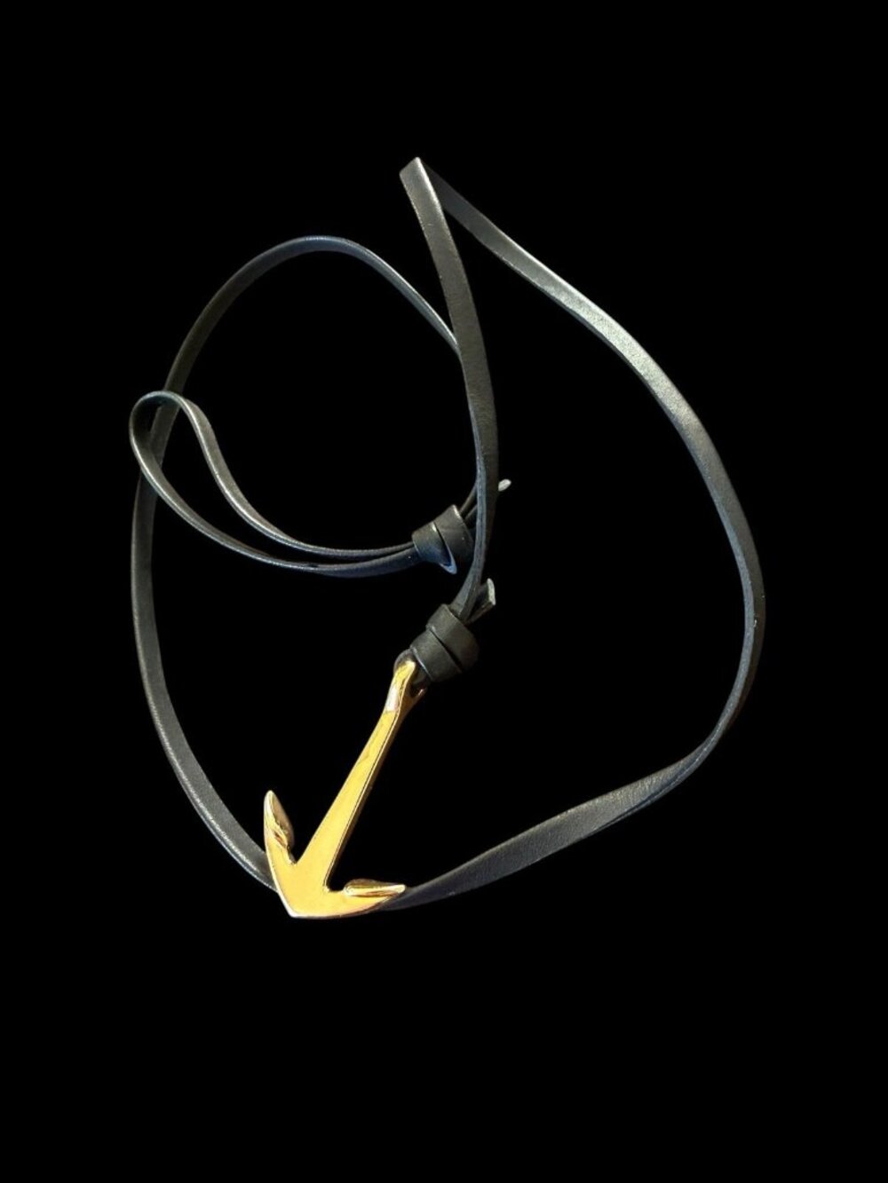 Miansai Gold Anchor Black Leather Wrap Bracelet Necklace